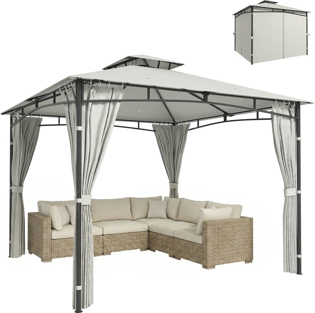 Outsunny Tonnelă de grădină pentru exterior Cadru de acoperiș retractabil și acoperiș dublu UV50+ Impermeabil 3x3 m Crem | Aosom Romania
