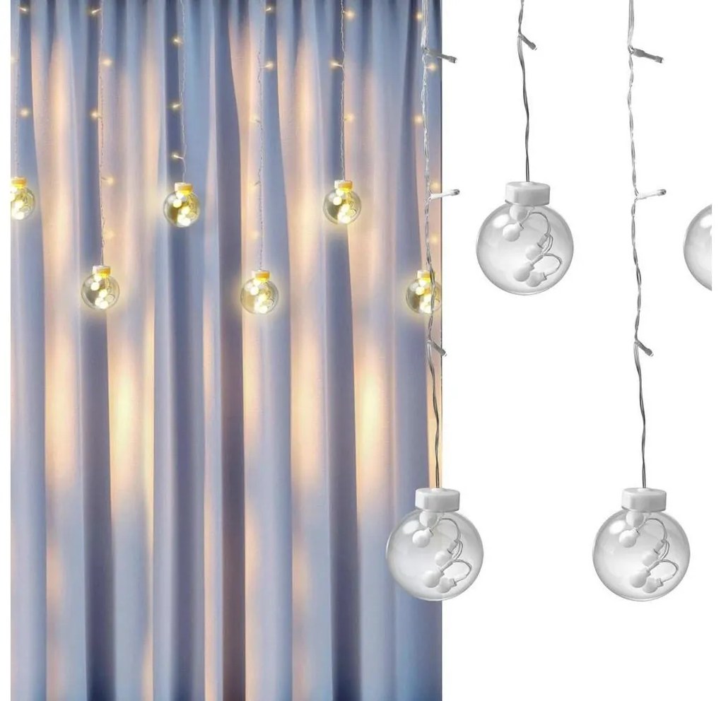 Perdea LED de Crăciun WISH BALLS 108xLED/8 funcții 4,5 m alb cald