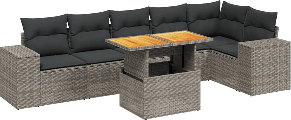 vidaXL Set canapele de grădină, 7 piese, cu perne, gri, poliratan