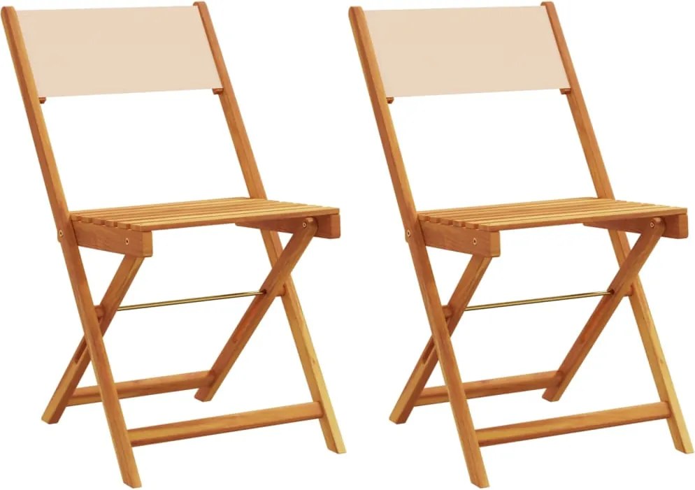 vidaXL Scaune bistro 2 buc., bej, lemn masiv acacia și textil