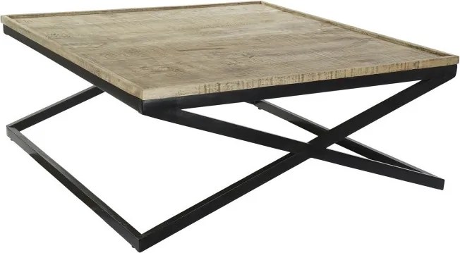 Măsuță de cafea pătrată din lemn și metal, natur și negru, cu 3 tăvi detașabile, finisaj mat, 55 x 120 x 120 cm, „Traywood” – Ethnic Collections