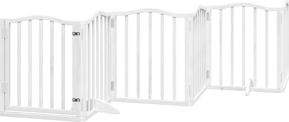 vidaXL Poartă câini pliabilă cu ușă, 6 panouri, alb, 300 cm, lemn plop