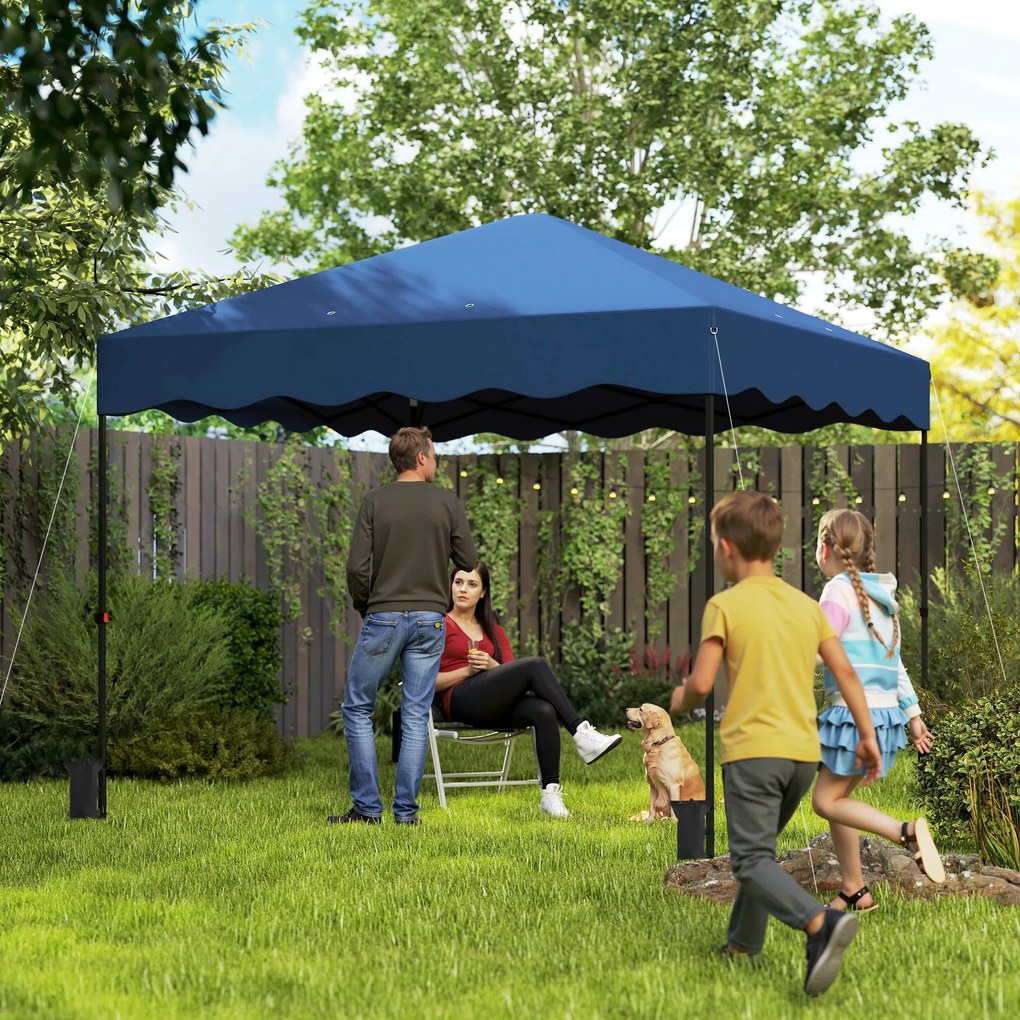 Outsunny Pavilion pliant 3 x 3 m, Cort de grădină reglabil pe înălțime, cu geantă cu role, pentru grădină, terasă, metal, material textil, albastru închis | Aosom Romania