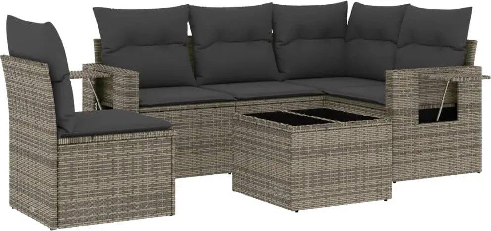 vidaXL Set mobilier de grădină cu perne, 6 piese, negru, poliratan