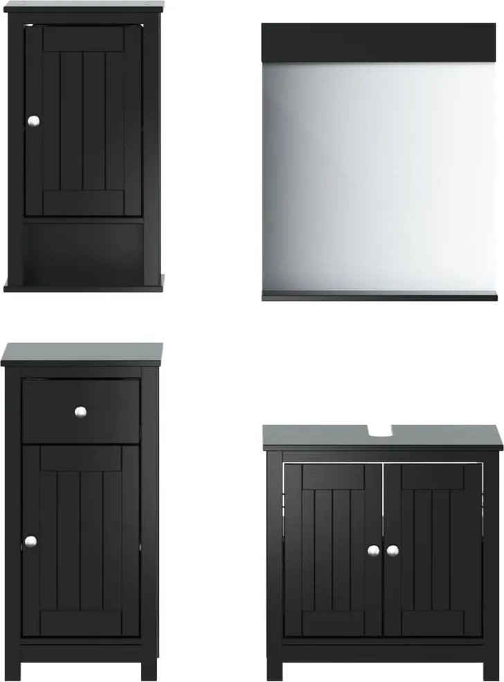vidaXL Set mobilier baie, 4 piese, „BERG” , negru, lemn masiv de pin