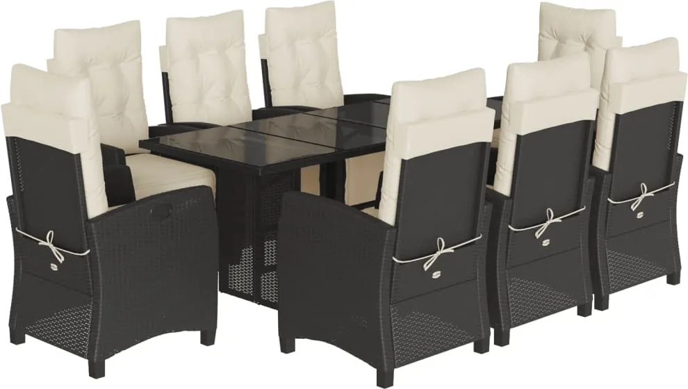 vidaXL Set mobilier de grădină cu perne, 9 piese, negru, poliratan