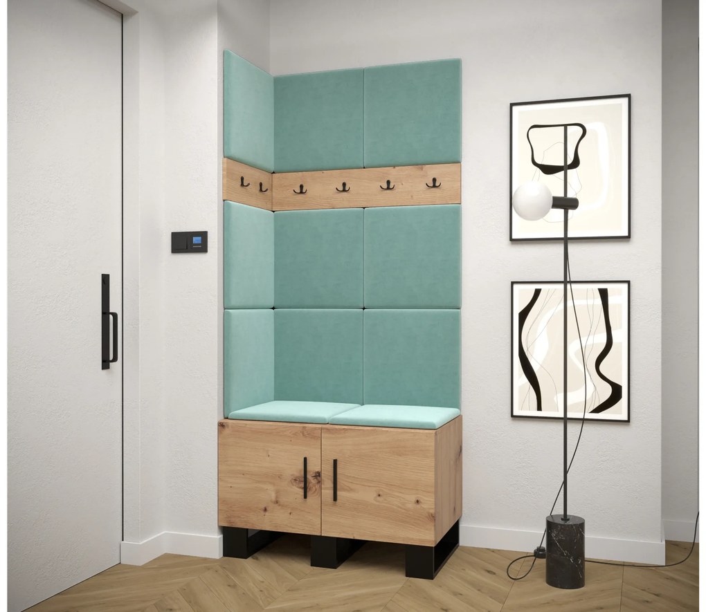 Set mobilier pentru hol Amanda 11 (Stejar artisan + verde). 1085949