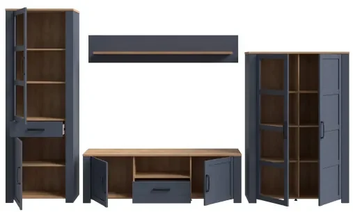 Set Living Boho Stejar Riviera Si Stejar Bleumarin, 362.5 Cm