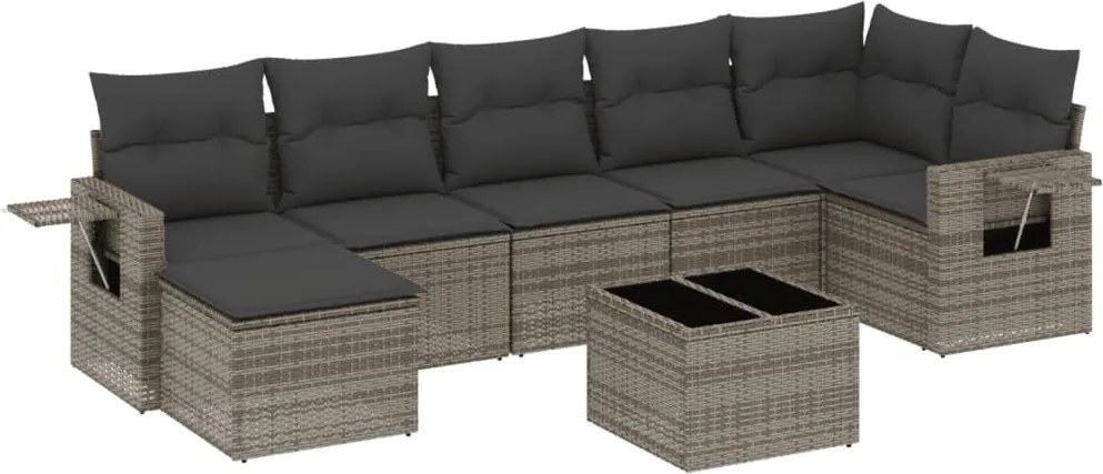 vidaXL Set canapele de grădină cu perne, 8 piese, gri, poliratan