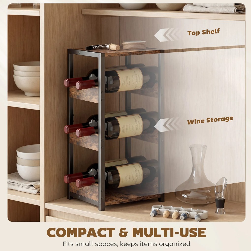 HOMCOM Suport Vin, Rafturi Ondulate, Picioare Reglabile, Maro Rustic, Negru | Aosom Romania