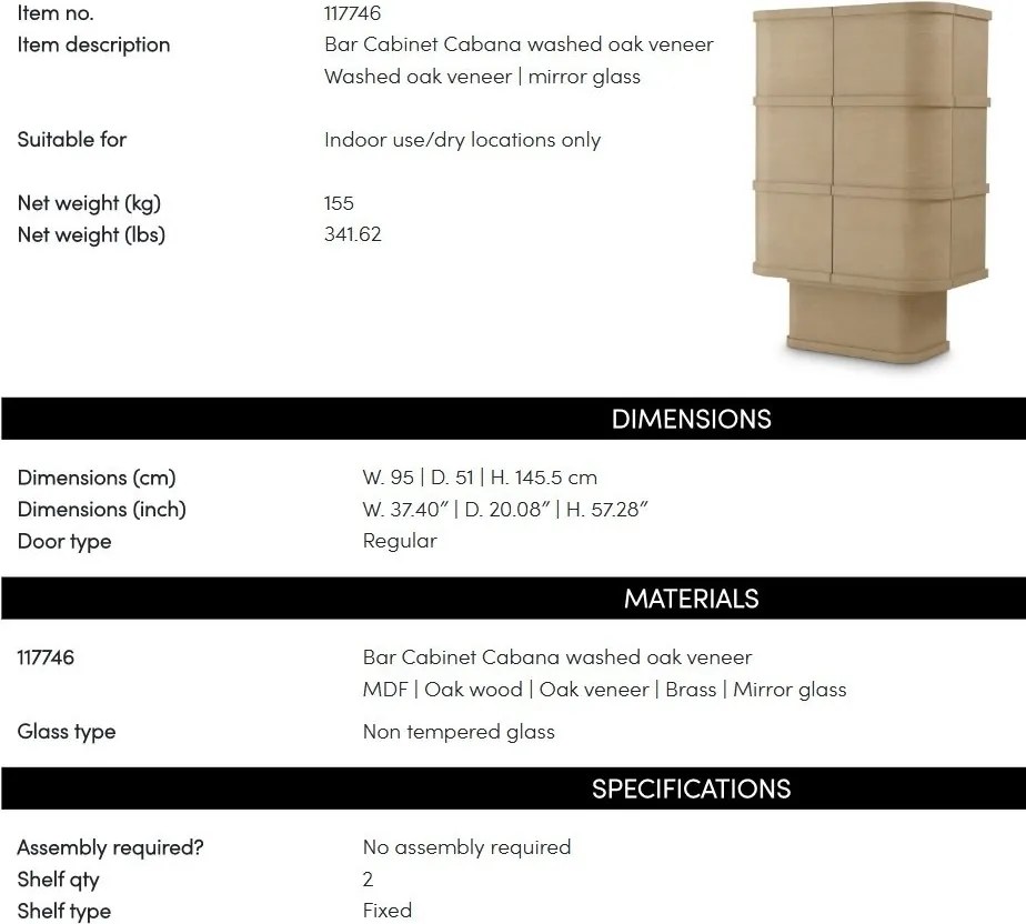 Bufet, Bar design LUX, Furnir de stejar albit, Cabana