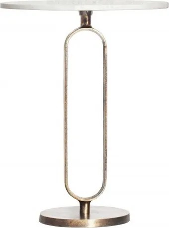 Masuta laterala din aluminiu si marmura Elegance 60cm auriu/ alb