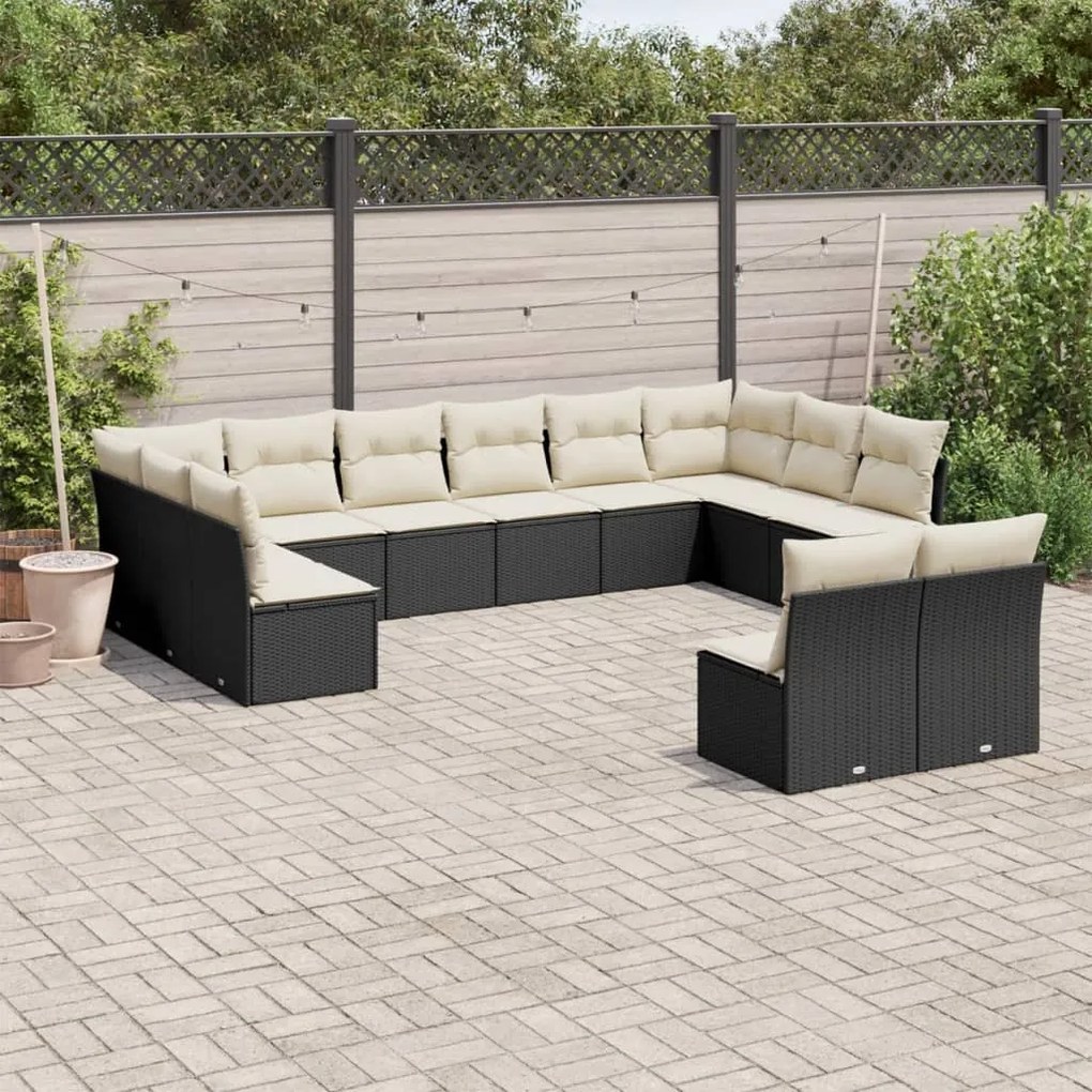 vidaXL Set canapele de grădină, 12 piese, cu perne, negru, poliratan