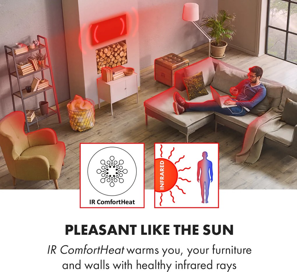 Klarstein HeatPal Marble Blackline, încălzitor cu infraroșu, 1300W, marmură, aluminiu