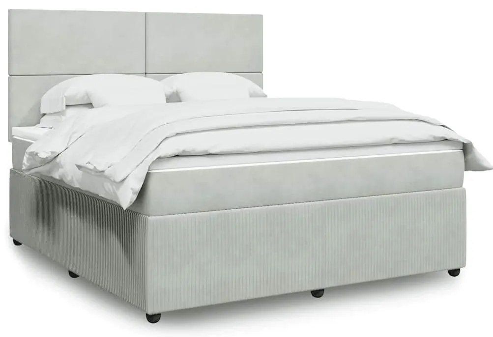 vidaXL Pat box spring cu saltea, gri deschis, 180x200 cm, catifea