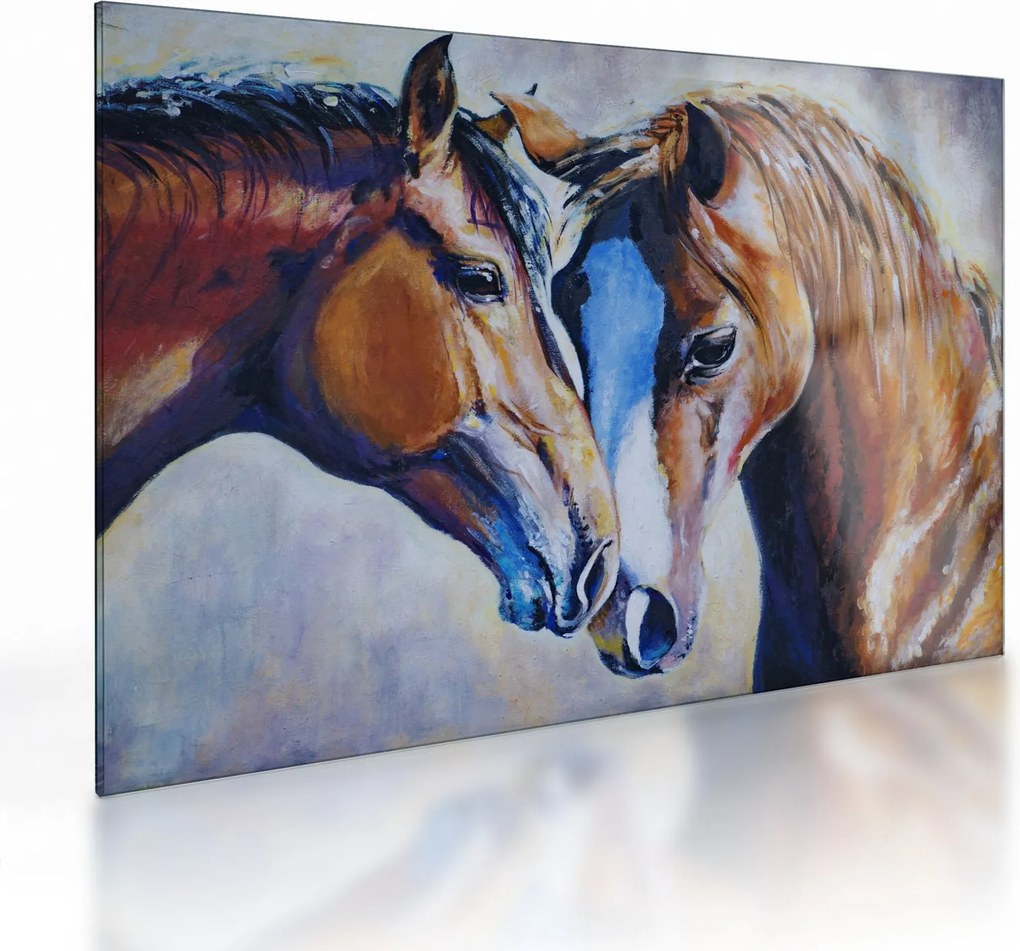 Tablou pe sticlă - Caii îndrăgostiți (70x50 cm)