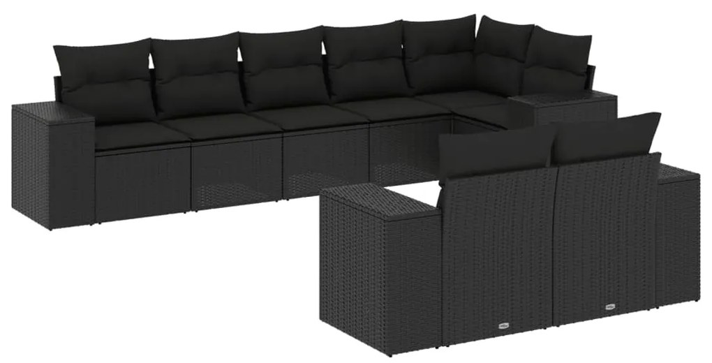 3222814 vidaXL Set mobilier de grădină cu perne, 8 piese, negru, poliratan