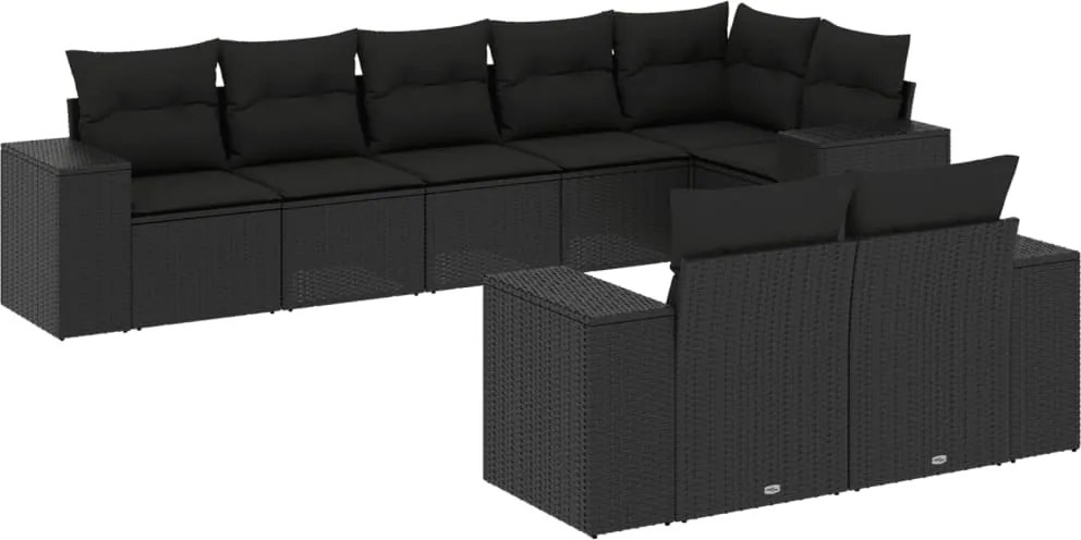 vidaXL Set mobilier de grădină cu perne, 8 piese, negru, poliratan