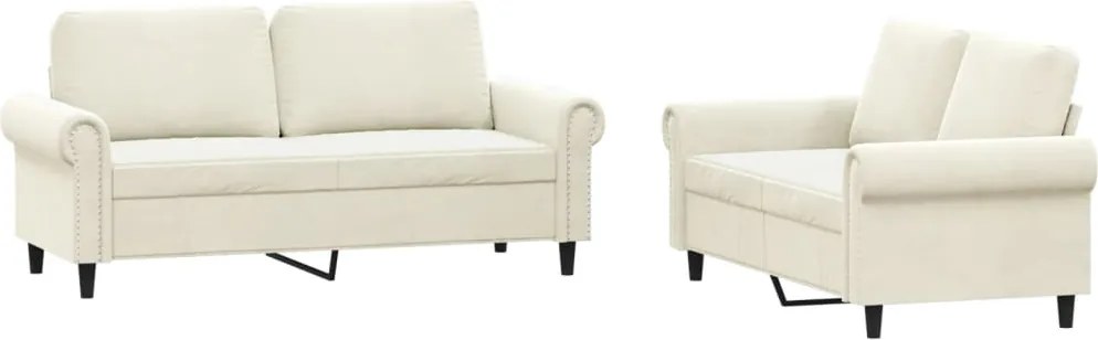 vidaXL Set de canapele cu perne, 2 piese, crem, catifea