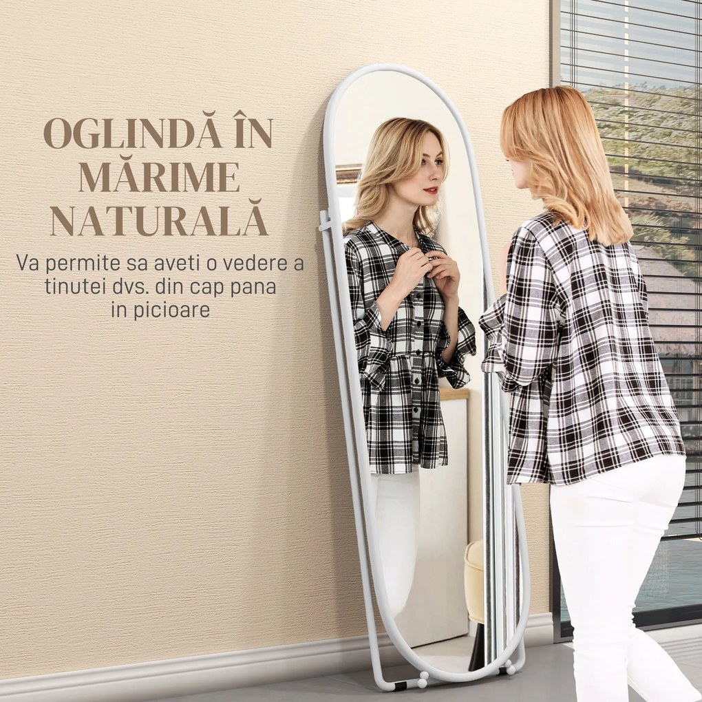 HOMCOM Oglindă Verticală de Podea cu Suport 40x41x159 cm Alb | Aosom Romania
