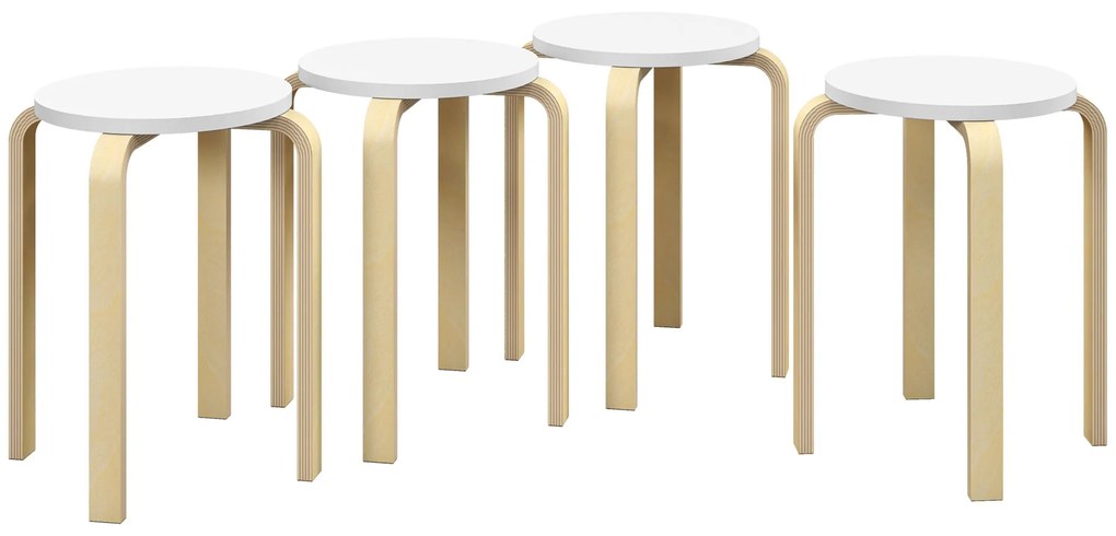 HOMCOM Set de Scaune Stivuibile pentru 4 Persoane, Scaune Moderne de Stivuire, Scaune Rotunde fără Spate, 40x40x45 cm, Lemn Natural | Aosom Romania