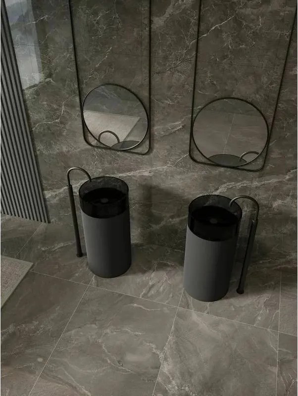 Lavoar freestanding din rasina transparenta Rune Mond fumuriu 45 cm