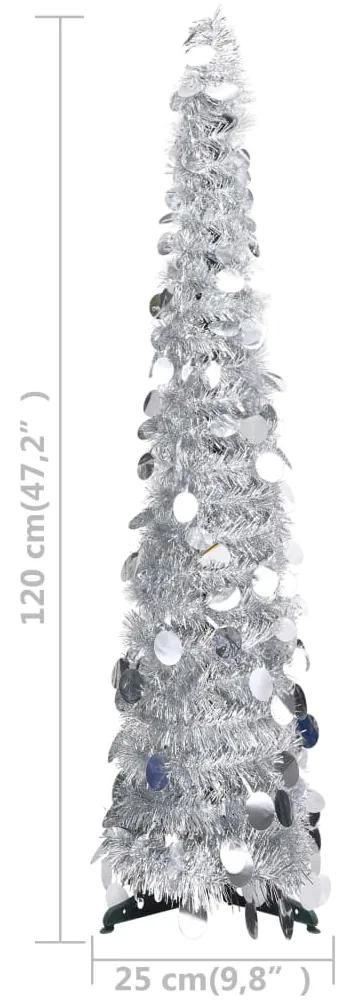 Brad de Craciun artificial tip pop-up, argintiu, 120 cm, PET 1, Argintiu, 120 cm