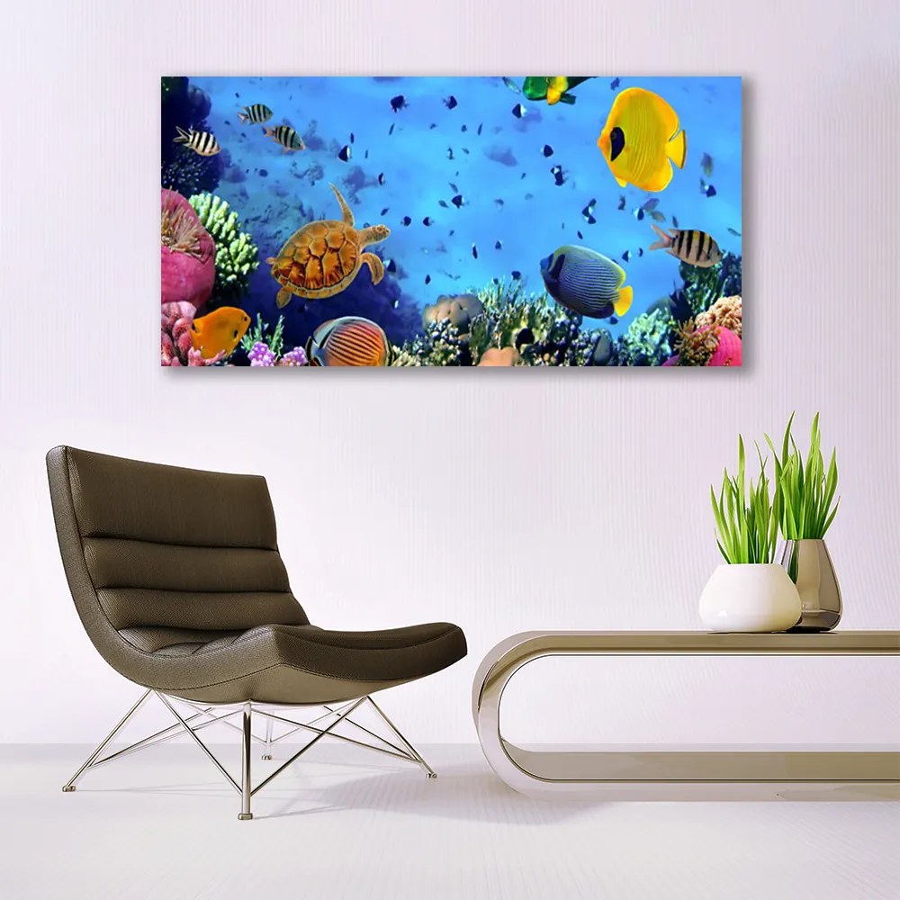 Tablou pe panza canvas Coral Reef subacvatice de pește Natura Albastru Galben Multi