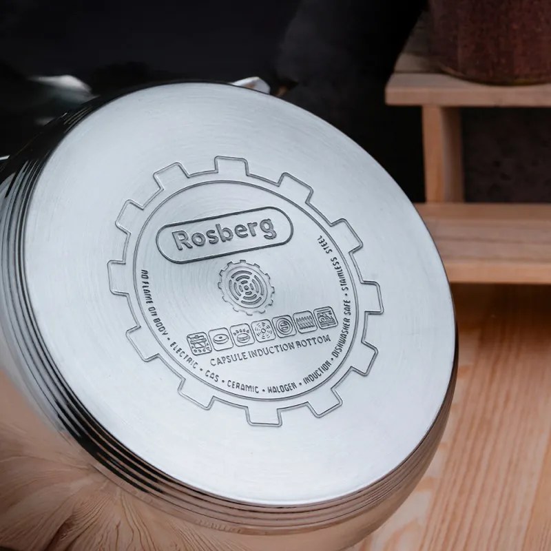 Set oale cu capac Rosberg R51210L12, 12 piese, Fund multistrat, 2.0-6.5 litri, Inductie, Inox