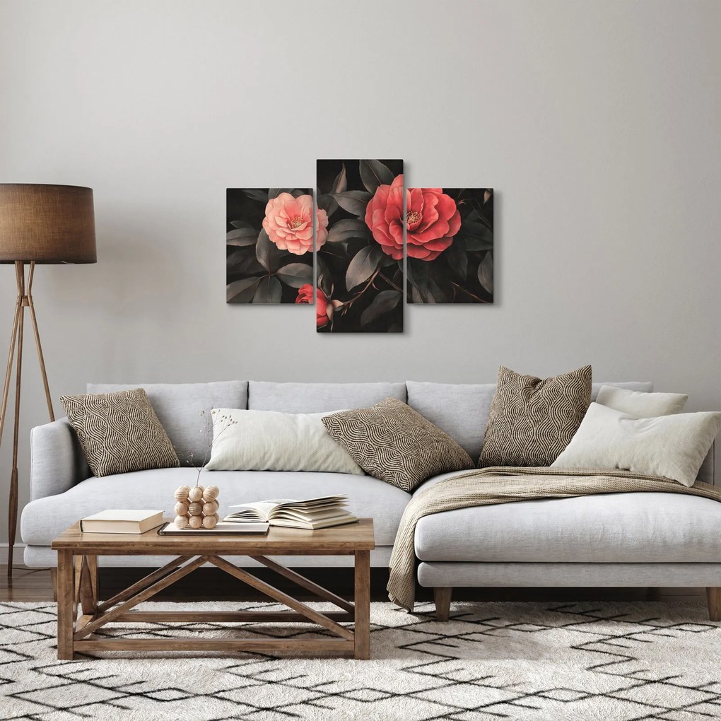 Tablou - Flori roșii pe fundal întunecat (90x60 cm)