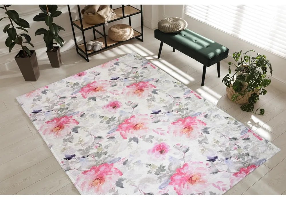 Covor roz-fildeș lavabil 60x100 cm Pink Garden – Vitaus