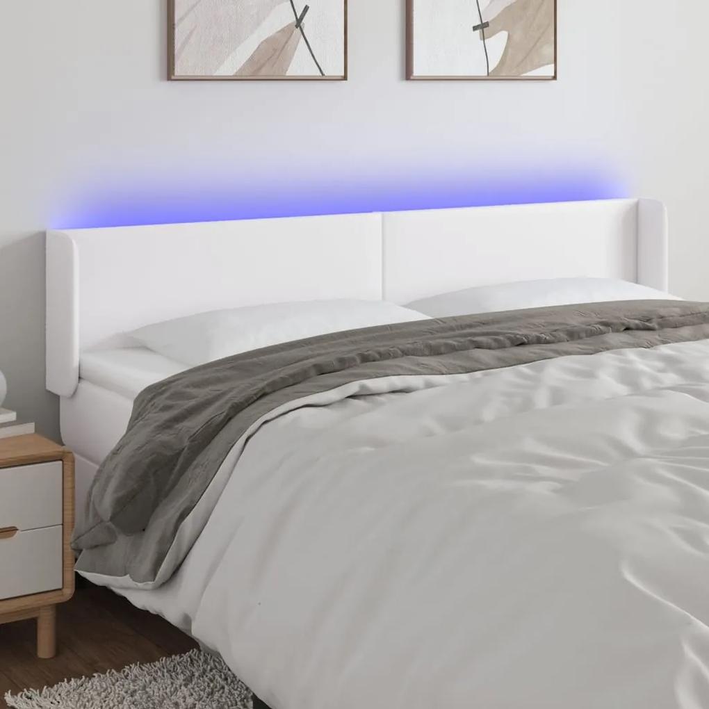 3123059 vidaXL Tăblie de pat cu LED, alb, 183x16x78/88 cm, piele ecologică