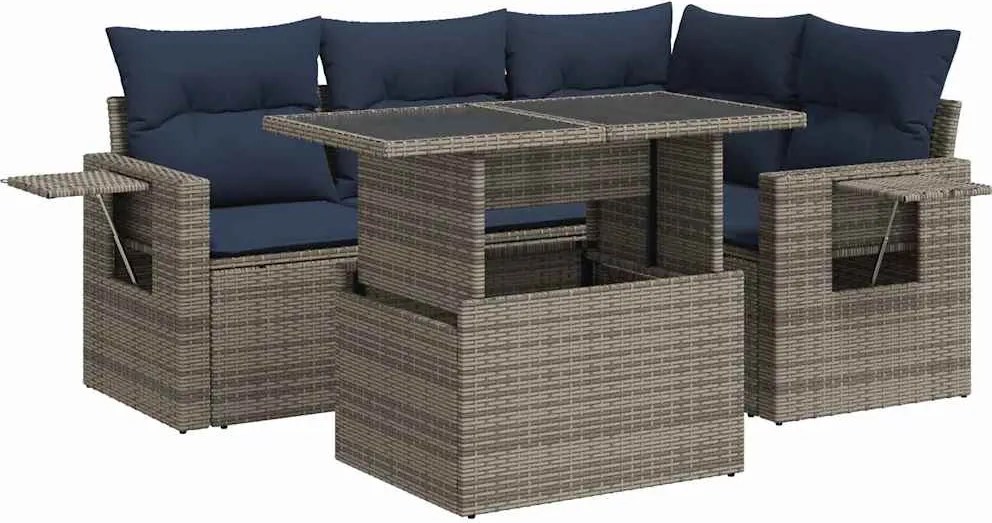 vidaXL Set mobilier de grădină cu perne, 5 piese,poliratan/lemn acacia