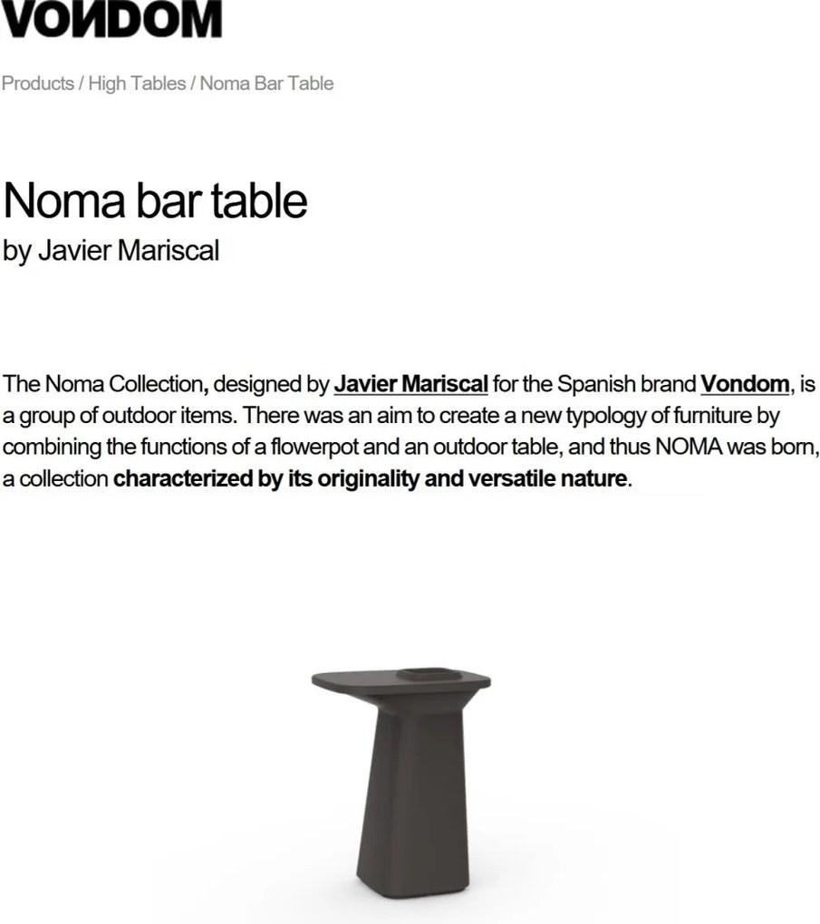 Masa de bar exterior / interior design modern premium MOMA BAR TABLE 45075A Vondom