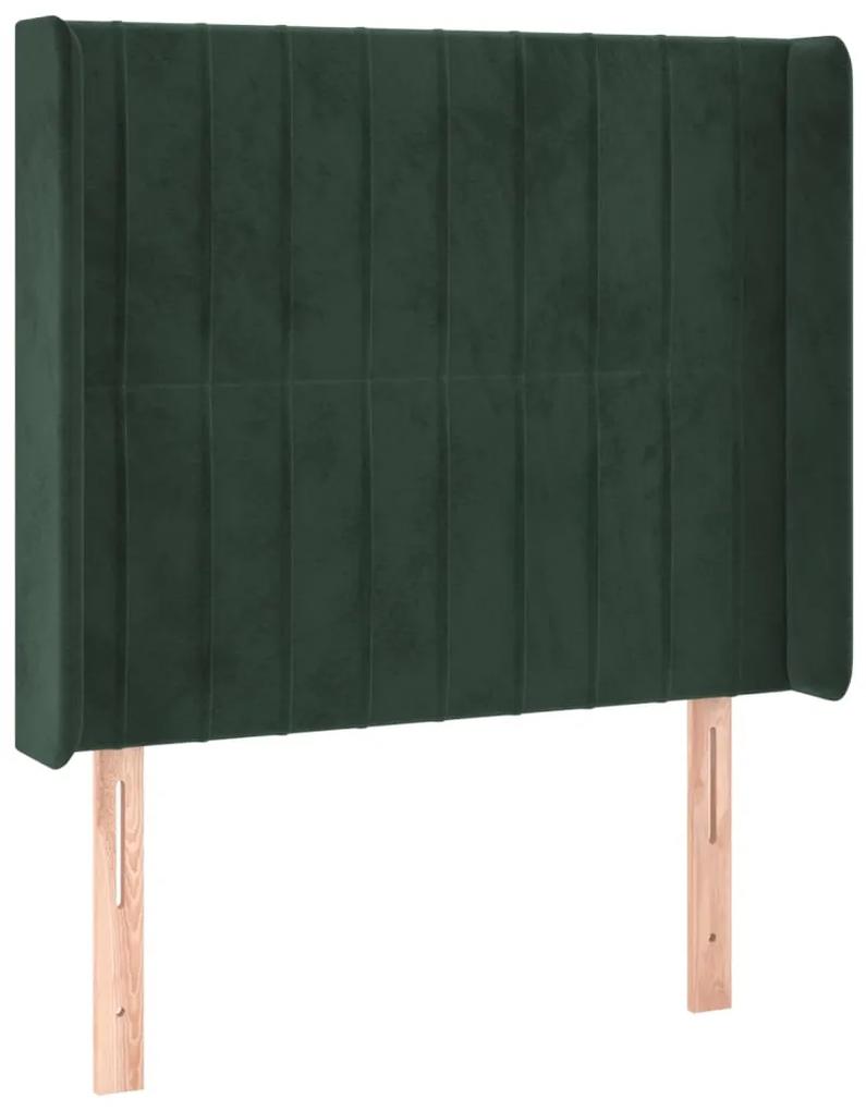 3119851 vidaXL Tăblie pat cu aripioare verde închis 83x16x118/128 cm catifea