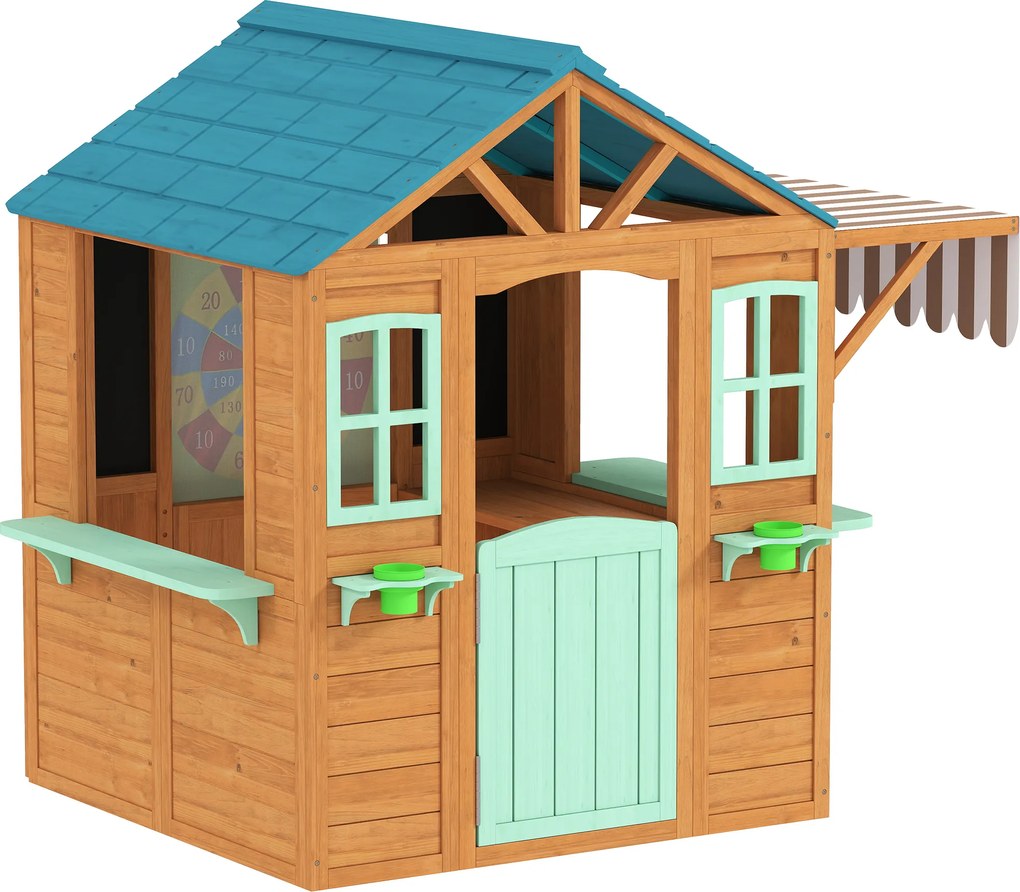 AIYAPLAY Căsuță de joacă pentru exterior cu tejghea de vânzare, ghiveci pentru plante, tablă de cretă, țintă, 4 bile 142 x 120 x 141,5 cm Multicolor | Aosom Romania