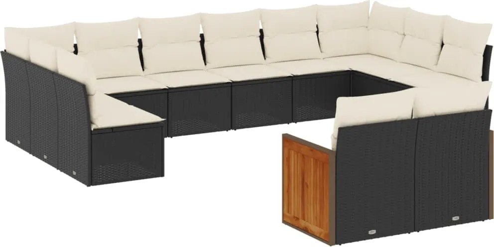 vidaXL Set canapele de grădină, 12 piese, cu perne, negru, poliratan