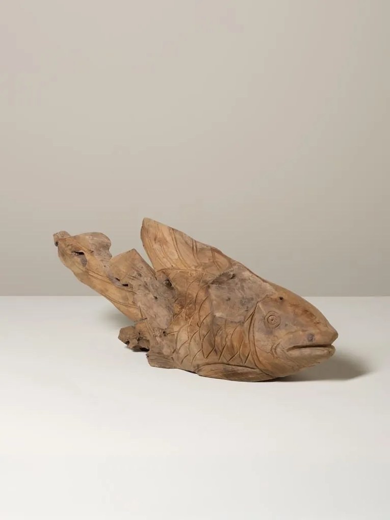 Decoratiune sculptata manual din lemn de tec, H21 cm, "Antique Shore"