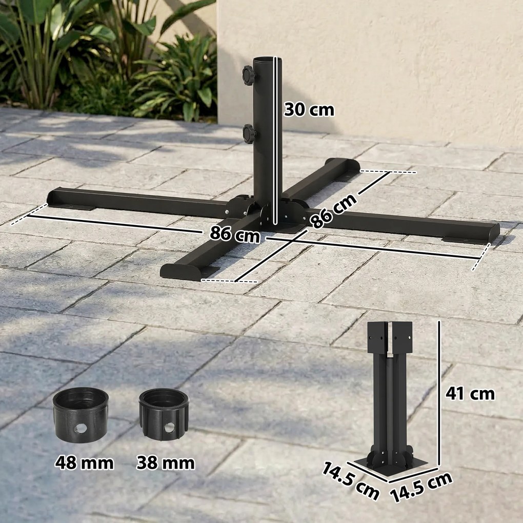 Outsunny Suport pentru umbrelă pliabil, diametru tijă 38 și 48 mm, suport în cruce pentru umbrele, gri închis | Aosom Romania
