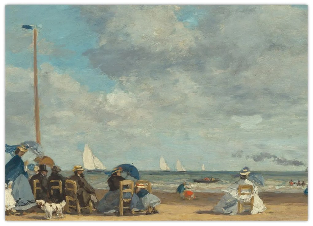 Tablou pe sticlă - Eugène Boudin, Beach  at Trouville, reproducere (70x50 cm)