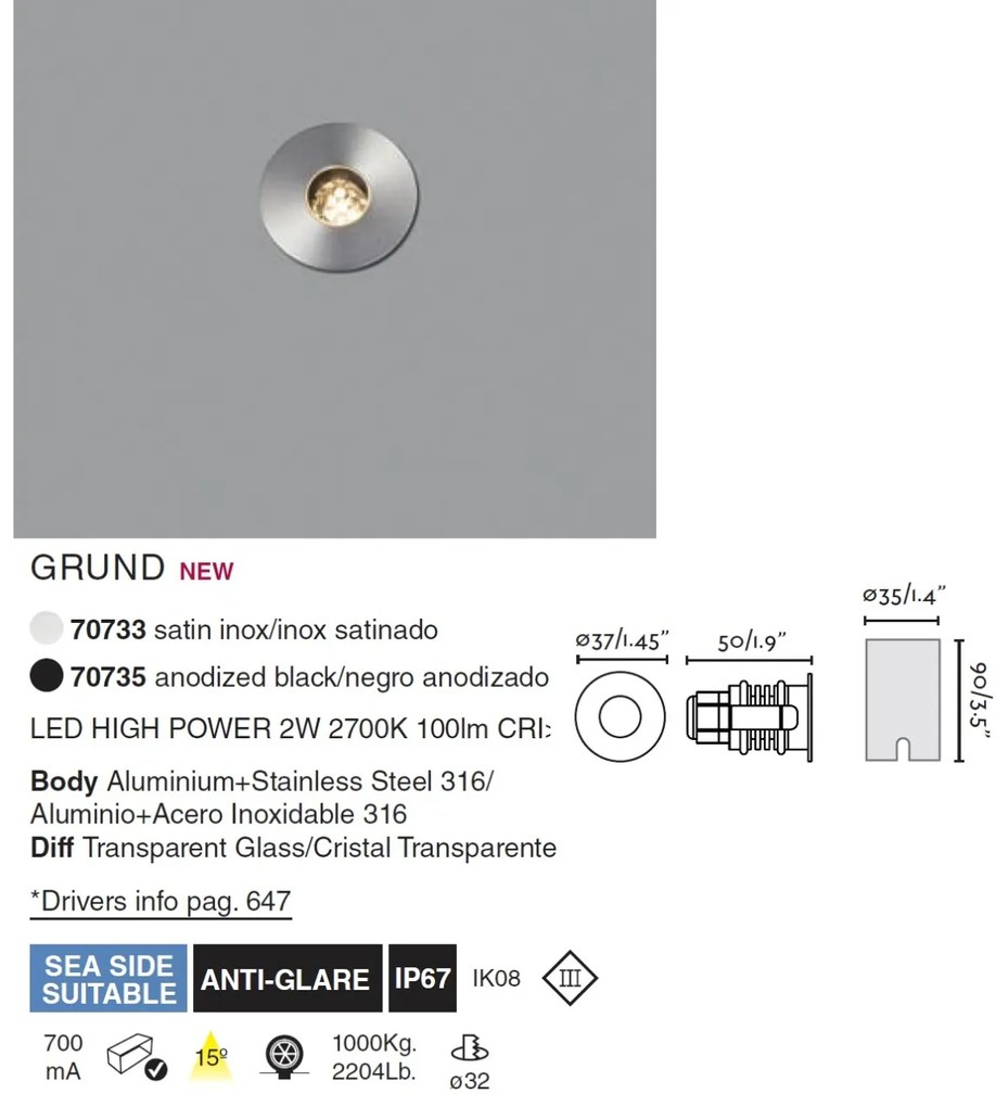 Spot LED incastrabil de exterior pavaj GRUND 2W inox