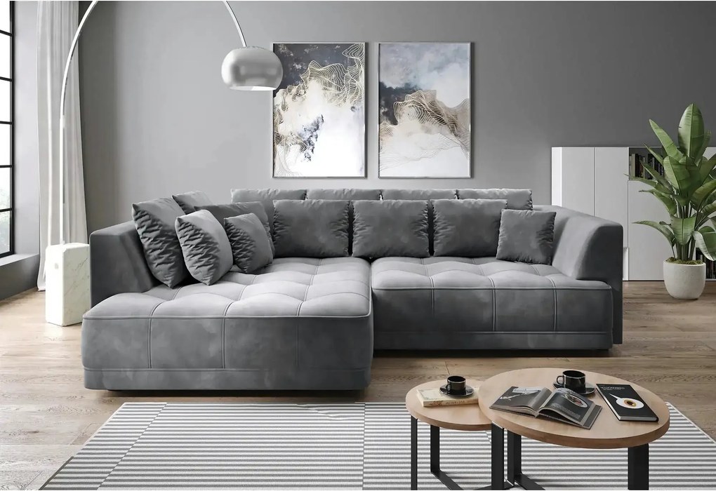 Coltar de living TIGA, sezlong stanga, stofa catifelata verde menta -