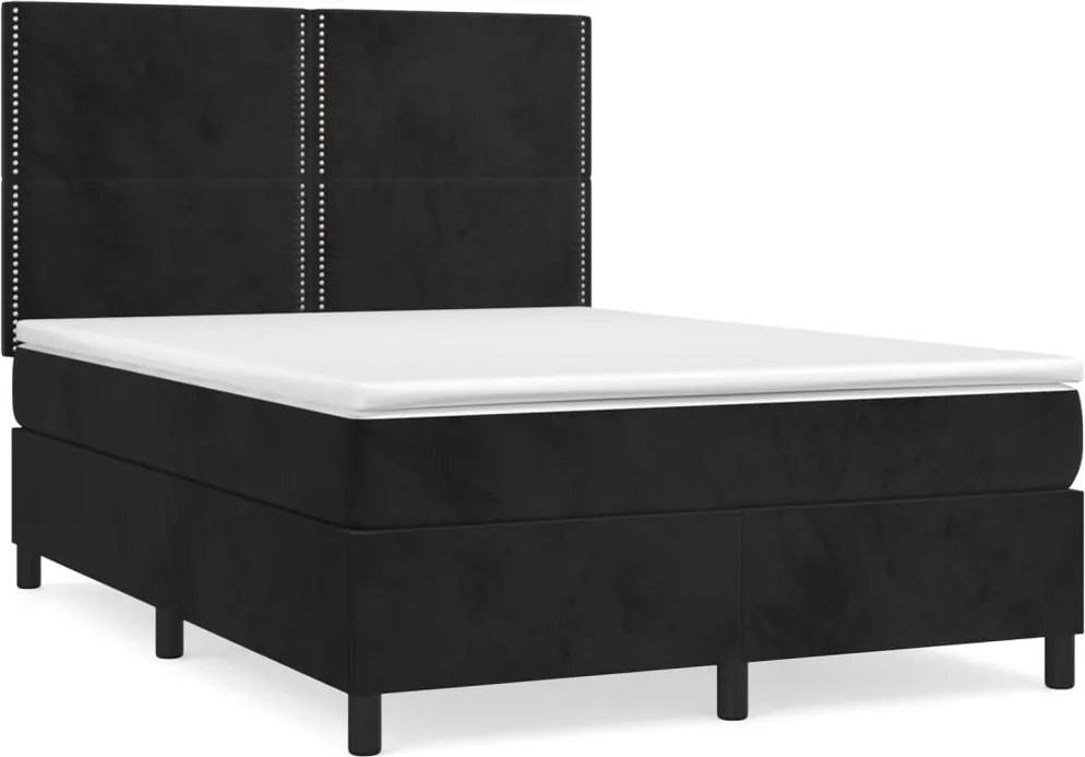 vidaXL Pat box spring cu saltea, negru, 140x200 cm, catifea