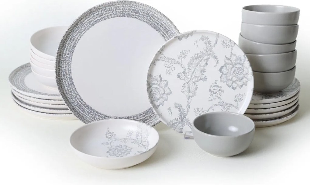 Set de cina 275KRM2338, 24 piese, gri mat/alb, ceramica