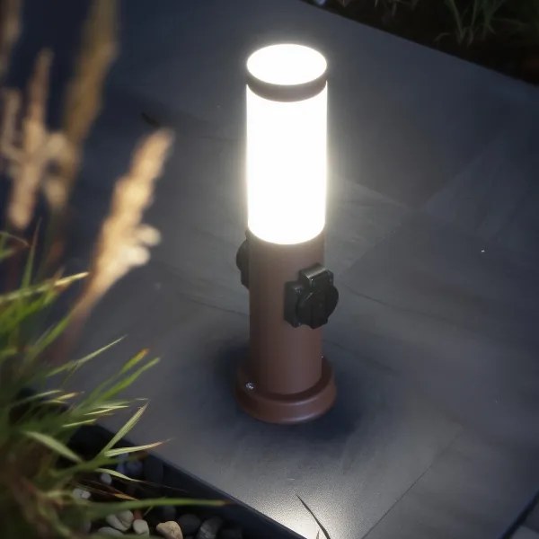 Brilagi - Lampă de exterior NOVA cu 2 prize SCHUKO, soclu 1x E27 (15W/230V), 40 cm, IP44, maro
