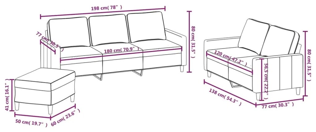 Set de canapele cu perne, 3 piese, gri inchis, catifea