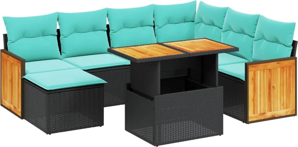 vidaXL Set canapele de grădină cu perne, 8 piese, negru, poliratan