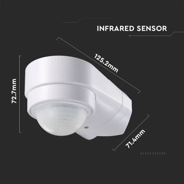 Senzor de mișcare cu infraroșu de exterior 240° 600W/230V IP65 alb