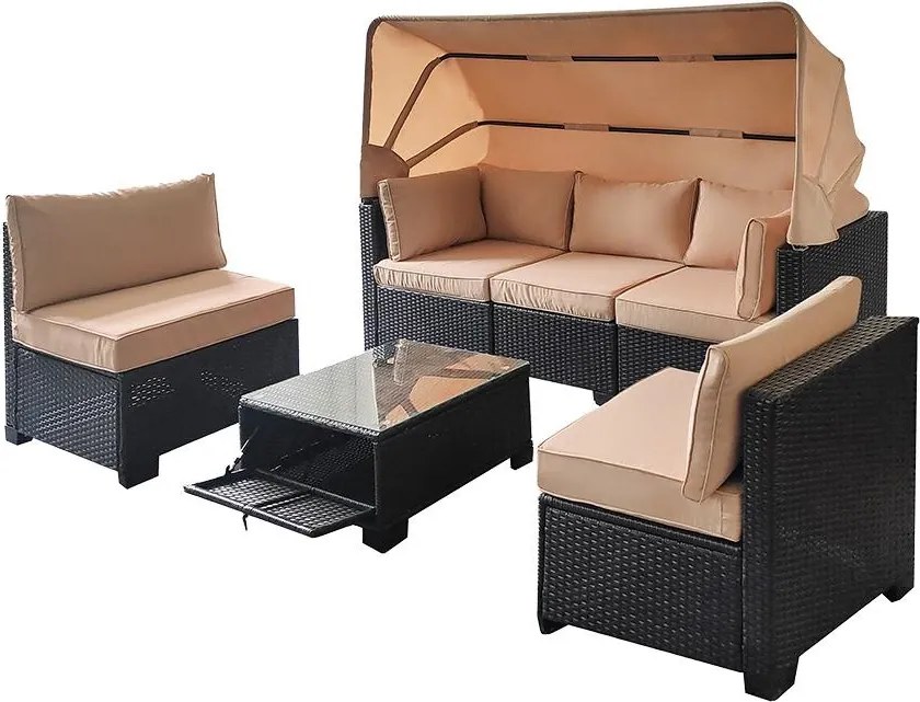 Set mobilier din ratan pentru grădină Avenberg GALIA negru/albastru + huse bej