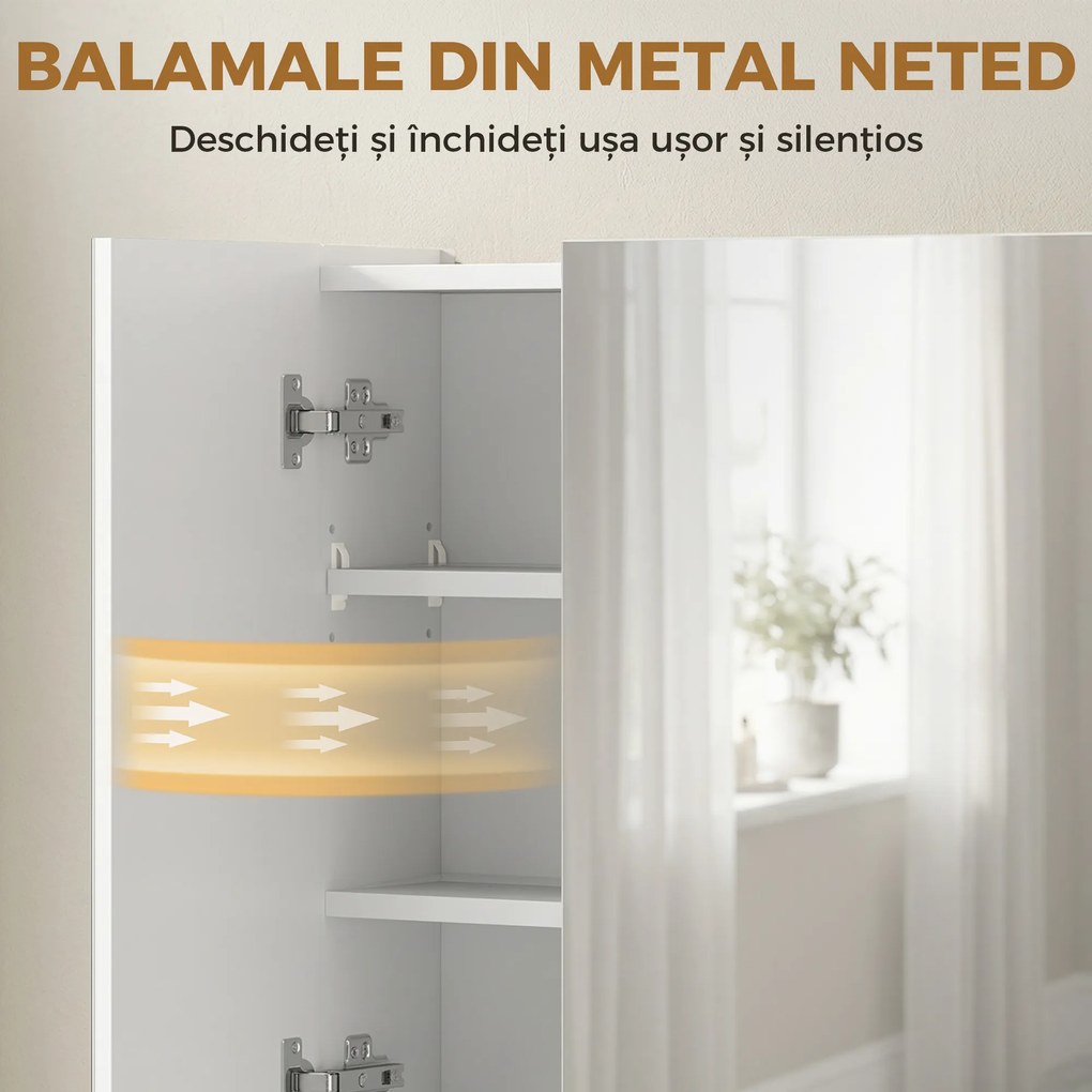 kleankin Dulap de Baie Montat pe Perete cu Oglindă și Rafturi Reglabile, Alb | Aosom Romania